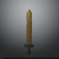 Golden Decorative Sword With Engraved Blade Red Gemstone Base And Gray Background