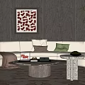 Modern Beige Fabric Sofa Coffee Table Set With Decorative Pillows Marble Top And Woven Rug