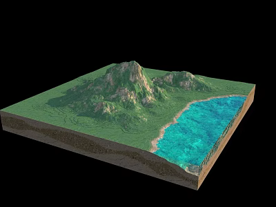 Beautiful Natural Scenery Featuring Lush Green Mountains Blue Ocean And Sandy Beach 3d model
