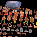 Cartoon Scene With Hot Air Balloons Small Houses Trees And Furniture Elements