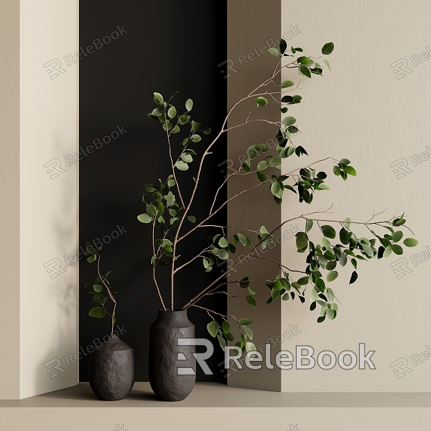 Quiet Dried Vase Flower Art model