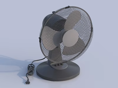 Portable Electric Table Fan With Metal Mesh Cover Gray Base And Power Cord Design 3d model