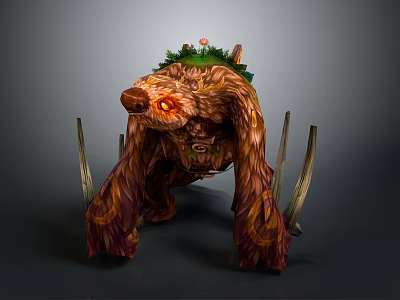Game and Movie Character Mythical Creature with Wooden Body Glowing Eyes and Plant Decorations 3d model
