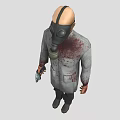 Game Movie Character Wearing Gas Mask With Bloody Lab Coat Holding Gun