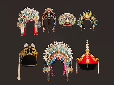 Traditional Chinese Opera Headpieces As Decorative Hanging Ornaments With Beads And Tassels 3d model