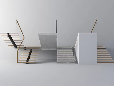 Modern Staircase Designs Featuring Wooden Concrete And White Structural Elements 3d model