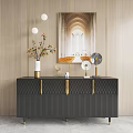 Black Entryway Cabinet Sideboard With Gold Handles Decorative Vase Flowers Table Lamp And Wall Art