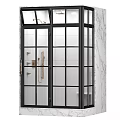 Modern Shower Sauna Enclosure With Black Frame Glass Door And White Tiled Walls
