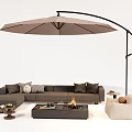 Modern Outdoor Sofa With Cantilever Umbrella Fire Pit Side Table And Throw Pillows For Patio