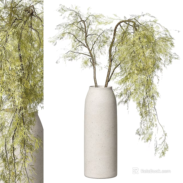 Elegant Decorative Ornaments Set with White Vase and Green Hanging Branches 3d model 