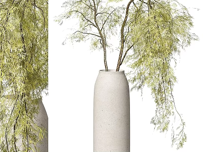 Elegant Decorative Ornaments Set with White Vase and Green Hanging Branches 3d model