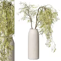 Elegant Decorative Ornaments Set with White Vase and Green Hanging Branches
