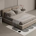 Modern Double Bed Featuring Pillows Throw Blanket Side Table Vase And Geometric Rug 3d model