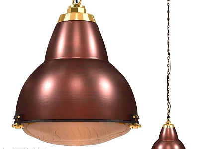 Copper Pendant Light With Gold Accents Wooden Base And Chain Hanging Design 3d model