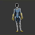 Futuristic Sci-Fi Character With Blue Silver Armor And Yellow Gloves Boots 3D Rendering
