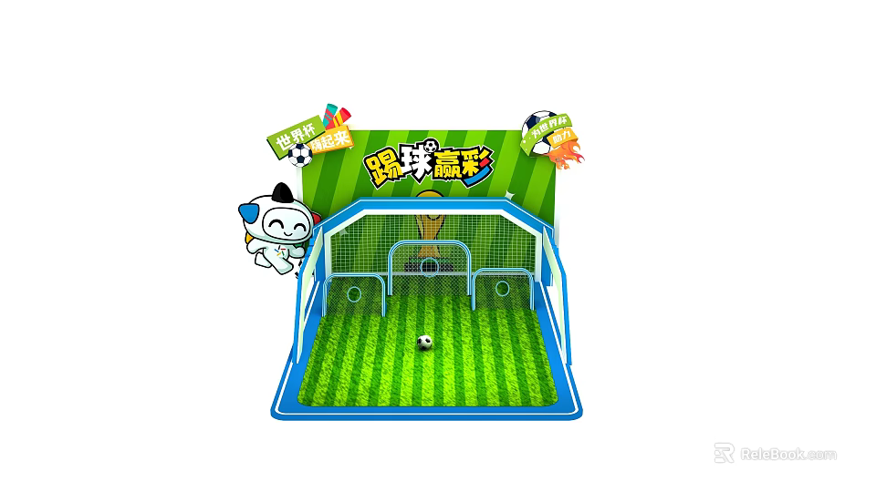 Interactive Zone Inflatable Soccer Play Area With Goal Posts Green Lawn And Cartoon Character 3d model 