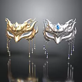 Elegant Decorative Masks With Golden Silver Design Beaded Tassels And Blue Gemstone