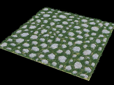 Natural Outdoor Ground Design With Stone Slabs And Green Grass Pathway 3d model