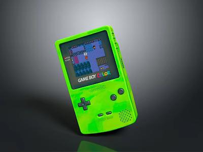Green Game Boy Color Handheld Gaming Console With Screen Display And Buttons 3d model