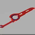 Pink Weapon with Circular Ring Design Long Shiny Handle and Blue Accent Edges