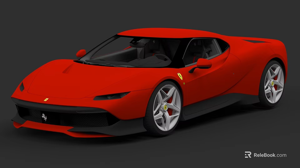 Ferrari Red Sports Car With Sleek Exterior And Black Accent Alloy Wheels 3d model 