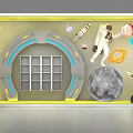 Creative Space Themed Display With Astronaut Planets Rocket Moon And Decorative Elements 3d model