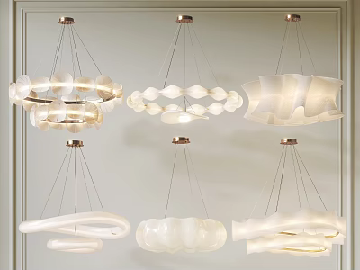 Modern White Chandelier Collection With Unique Curved And Wave Shaped Designs 3d model