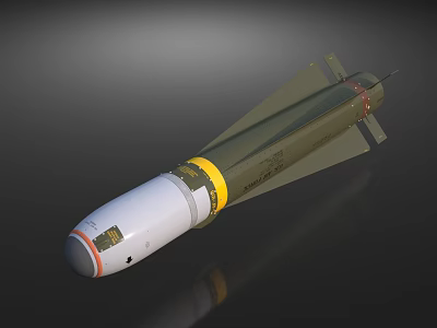 Military Missile with Green Body White Nose Yellow Band and Tail Fins Design 3d model