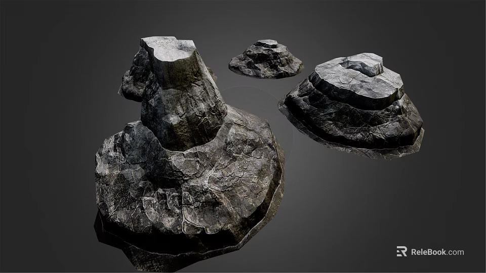 Natural Stone Sculptural Pieces With Rough Texture And Three Different Shapes Design 3d model 