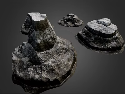 Natural Stone Sculptural Pieces With Rough Texture And Three Different Shapes Design 3d model
