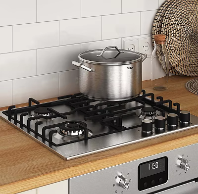 Stainless Steel Pot On Gas Stove In Kitchen 3d model