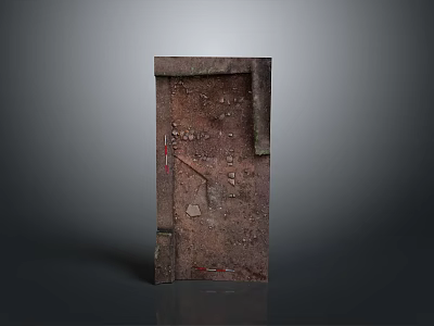 Vintage Scenery With Ancient Cracked Wooden Door Rustic Red Marks And Grey Background 3d model