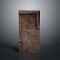 Vintage Scenery With Ancient Cracked Wooden Door Rustic Red Marks And Grey Background
