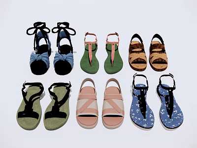 Stylish Women's Sandals with Strappy Flat Designs Various Colors and Comfortable Fit 3d model