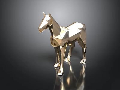 Geometric Golden Horse Sculpture With Polygonal Design And Reflective Base 3d model