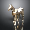 Geometric Golden Horse Sculpture With Polygonal Design And Reflective Base
