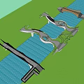 Multiple Landscape Bridges With Modern Curved Designs Spanning Blue Water Surface And Green Areas