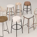 Assorted Modern Bar Stools With Wooden Seats Metal Frames And Fabric Cushions