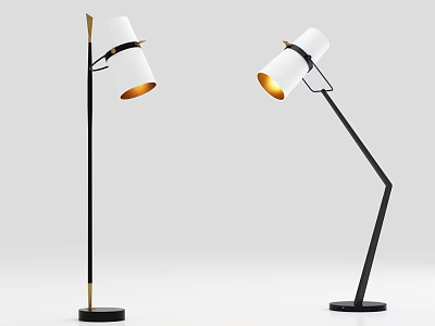 Stylish Modern Floor Lamps With White Lampshade Black Pole And Golden Interior Design 3d model