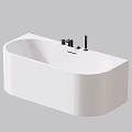 Modern White Freestanding Bathtub With Oval Design And Black Faucets In Bathroom Interior