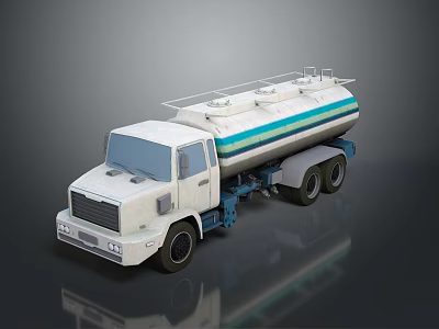 White Tanker Truck With Blue Stripe And Fuel Transport Tank 3D Rendering 3d model