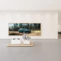 4S Store Showroom Interior Featuring Large Screen Displaying Green SUV And Modern Display Stands