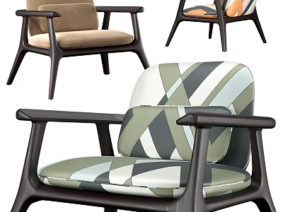 Modern Dining Chairs With Wooden Armrests And Patterned Upholstered Seat Designs 3d model