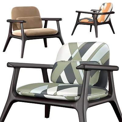 Modern Dining Chairs With Wooden Armrests And Patterned Upholstered Seat Designs 3d model