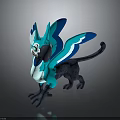 Cartoon Fantasy Character Featuring Blue Winged Spotted Cat Like Creature