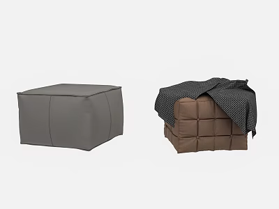 Gray and Brown Ottoman Sofa Stools Featuring Simple Design and Cozy Blanket on Brown 3d model