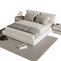 Minimalist Double Bed With White Bedding Gray Pillows Nightstands Table Lamp And Rug