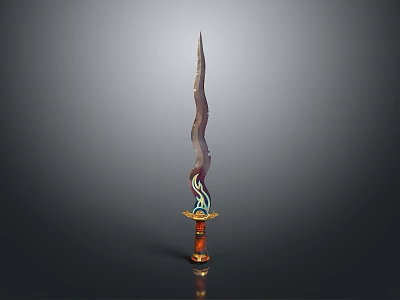 Fantasy Decorative Sword With Curved Colorful Blade And Ornate Gold Red Hilt Design 3d model