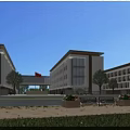Modern School Buildings Exterior With Glass Facade Red Flag Green Trees And Blue Sky