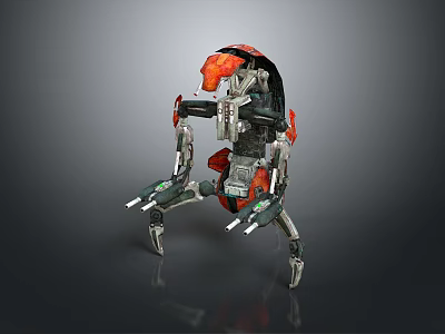 Game And Movie Character Mechanical Red Black Multi Legged Sci Fi Robot With Weapon Parts 3d model